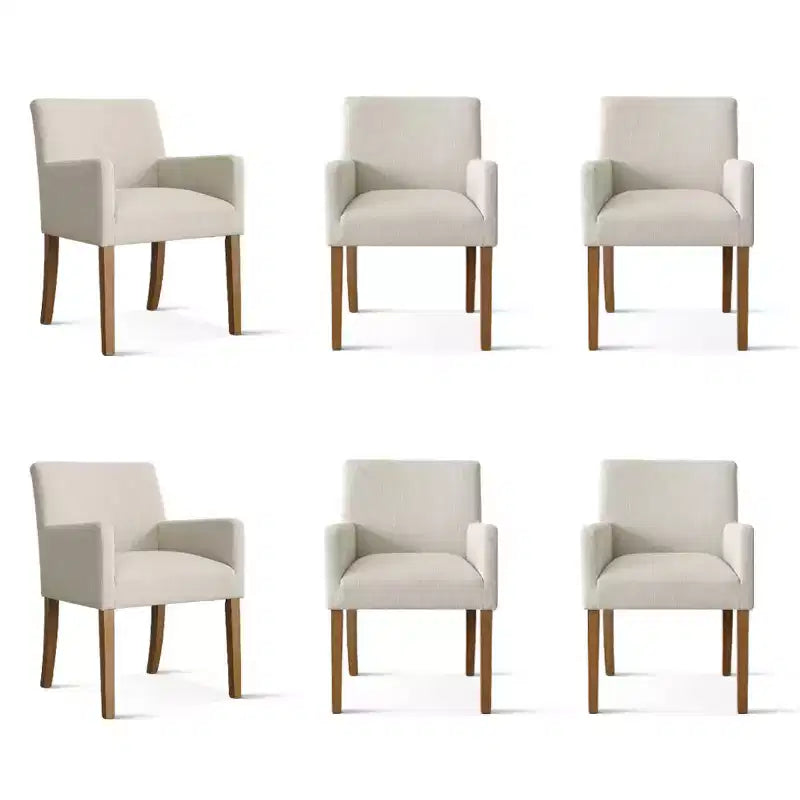 Set di 6 sedie da pranzo imbottite con braccioli, poltroncine moderne in lino con gambe in legno, sedie decorative per sala da pranzo e soggiorno - Panipeachy