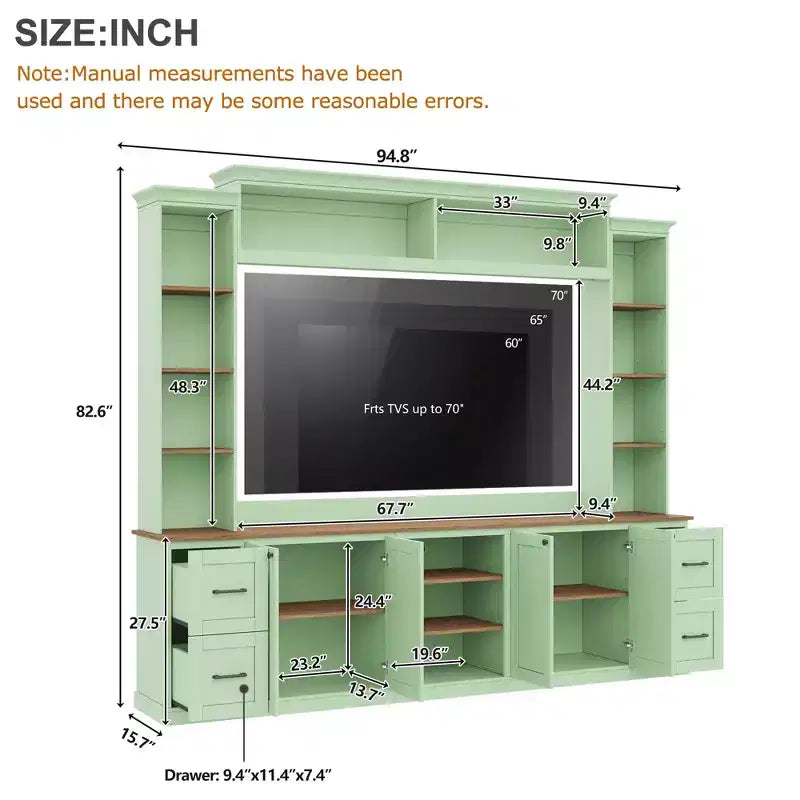 ModernLuxe 4-in-1-Unterhaltungszentrum im Landhausstil, passend für Fernseher bis 70, TV-Ständer-Medienkonsole mit verstellbaren Einlegeböden und Schubladen