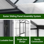 VEIKOUS Aluminum Walk-In Garden Greenhouse Kit with Adjustable Roof Vent and Lockable Door Grey