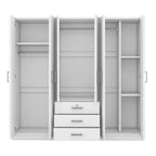 Guarda-roupa de madeira com 6 portas e gavetas para quarto