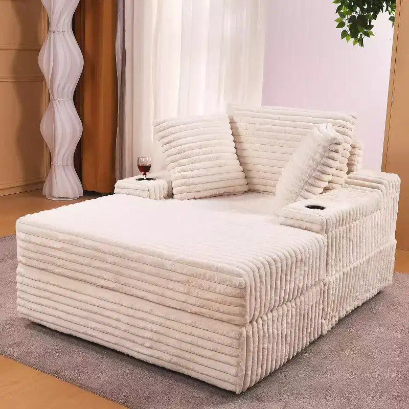 Übergroßer Liegesessel für drinnen mit Stauraumhocker, gepolstertes Cord-Schlafsofa im Wolkenstil mit 3 Kissen, Einzelschlafsofa
