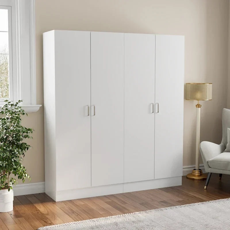 Armoire à deux portes autoportante pour chambre avec tringle à vêtements