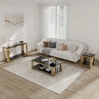 Smalle consoletafel met 2 niveaus, goudkleurig metalen frame en blad van gehard glas