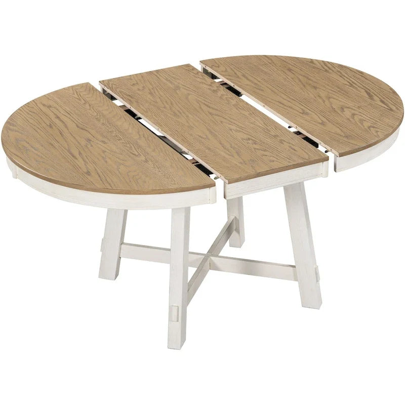 Mesa de jantar redonda extensível em estilo rústico, em madeira, com extensão de 16 polegadas