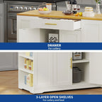 Meuble îlot de cuisine roulant Moasis de 53 pouces, avec rangements, portable et mobile