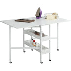 Table d’activités réglable en hauteur avec étagères de rangement, table de découpe pliante et mobile pour bureau à domicile, couture ou loisirs créatifs