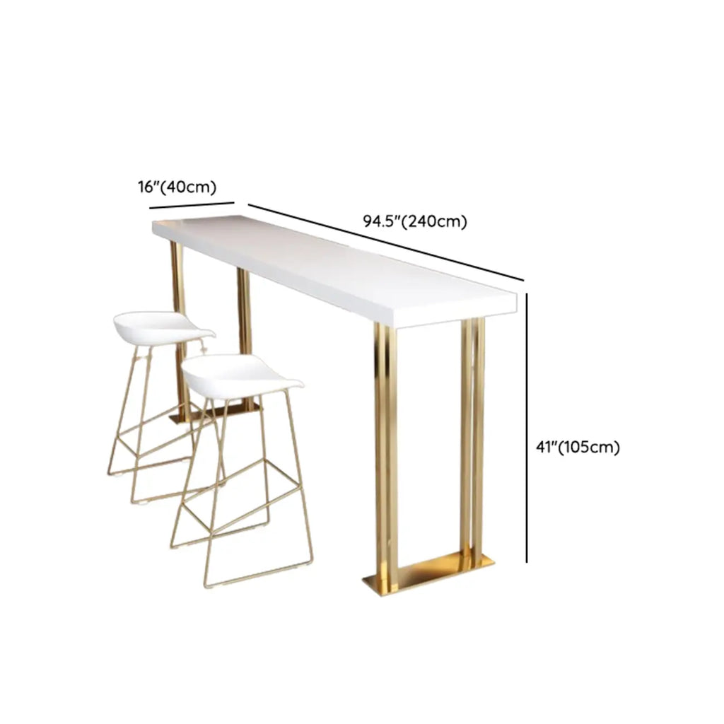 Table de bar rectangulaire de luxe en bois, avec piètement traîneau doré, pour salle à manger