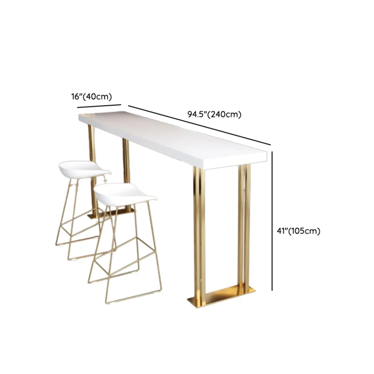 Table de bar rectangulaire de luxe en bois, avec piètement traîneau doré, pour salle à manger