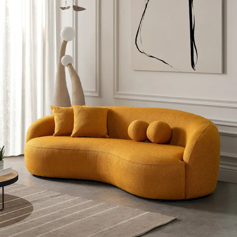 Blaine gebogenes Sofa im Japandi-Stil aus luxuriösem, modernem Bouclé-Stoff