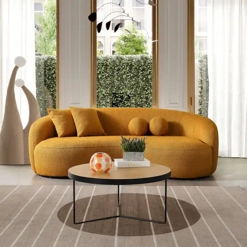 Blaine gebogenes Sofa im Japandi-Stil aus luxuriösem, modernem Bouclé-Stoff