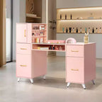 Schwarzer/rosa moderner Nageltisch mit Glasplatte und Handgelenkauflage, Einzelplatz