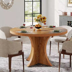 Lantine ronde eettafel van 47.24 inch voor 4-6 personen, eettafel in landelijke stijl met middenpoot, kleine eettafel voor de eetkamer of woonkamer, bruin