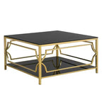 Table basse carrée Merax avec plateau en verre noir ou transparent et étagère d’exposition à deux niveaux