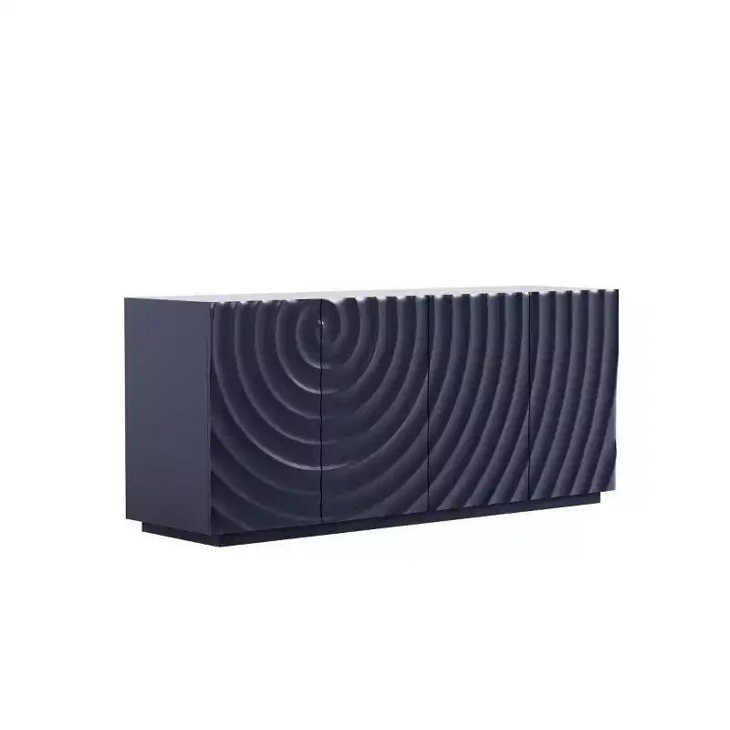 59 moderner Spiralen-Sideboardschrank, flacher kunstvoller Aufbewahrungsschrank für den Eingangsbereich mit Türen in 3D-Wellenoptik