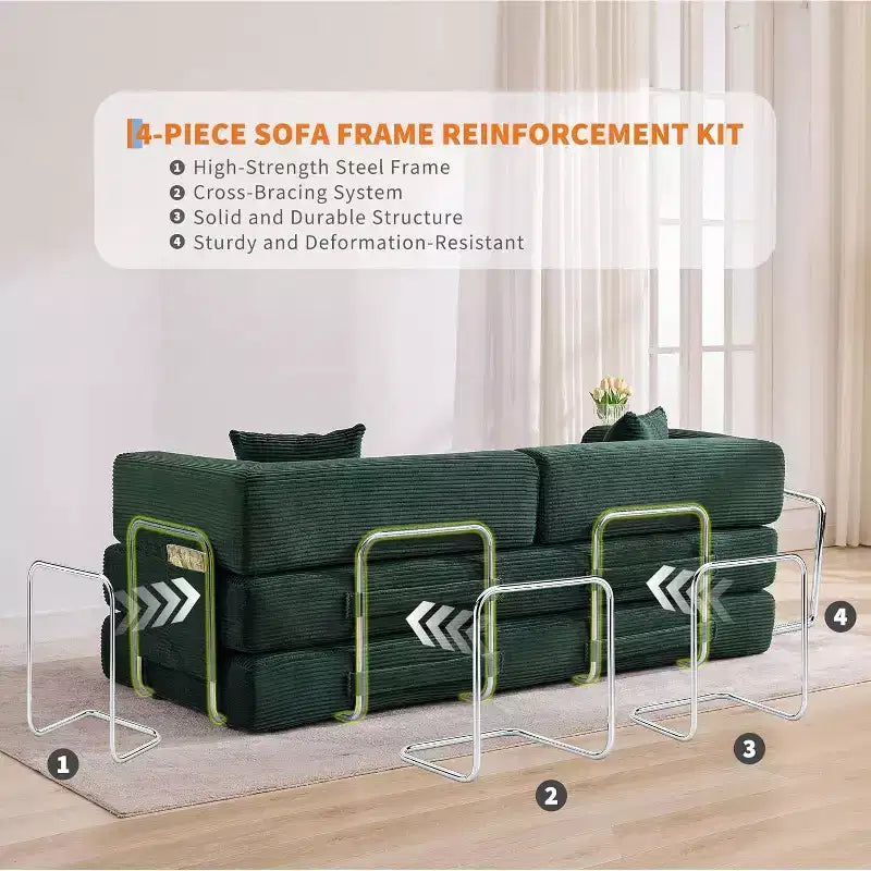 5-in-1-Schlafsofa, 78.8 modulares Cordsofa mit stabilem Gestell, multifunktionales Futon für kleine Räume, Wohnzimmer und Gästezimmer
