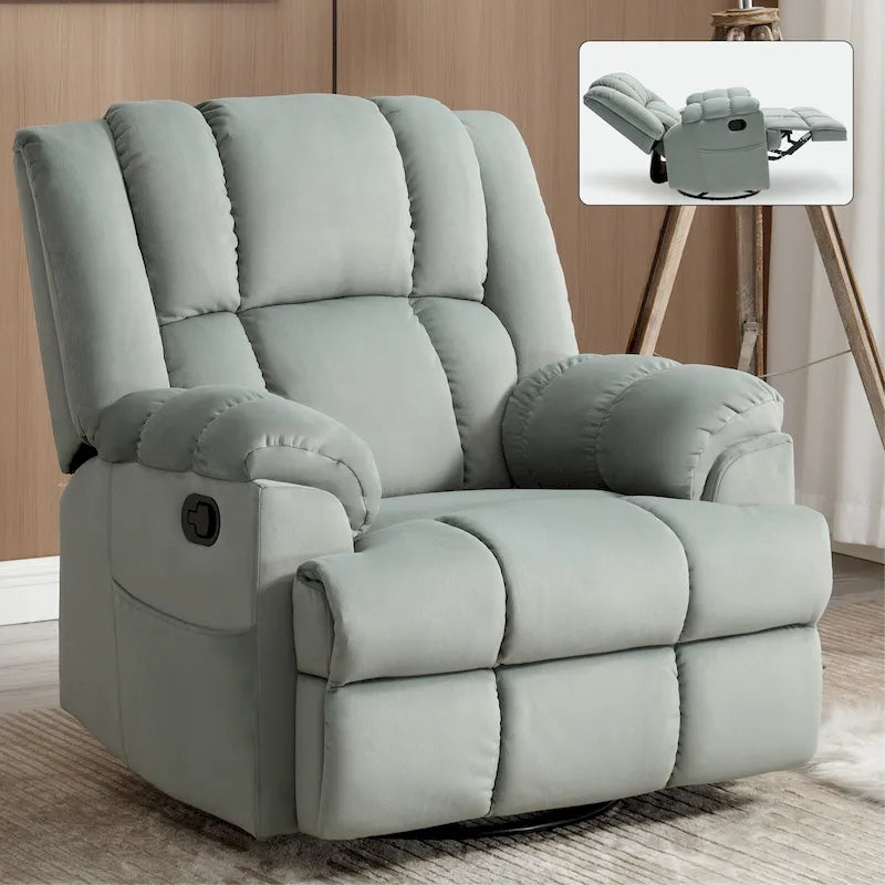 Groene extra grote handmatige relaxfauteuil met draaifunctie, schommelfunctie en stoffen bekleding