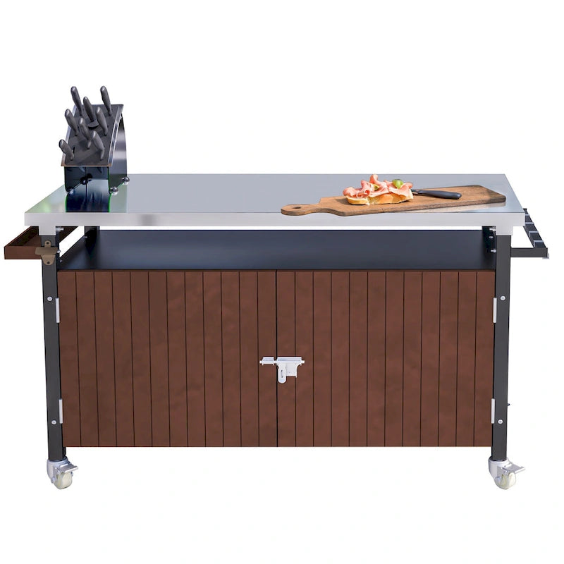 Buitengrillwagen met roestvrijstalen tafelblad (kruk niet inbegrepen)