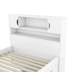 Lit plateforme capitaine une place/deux places avec 4 tiroirs et étagères de rangement, cadre en bois massif avec tête de lit bibliothèque et rangements