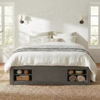 Whisen Queen Platform Bed Frame with 4 Storage Drawers and Footboard Storage