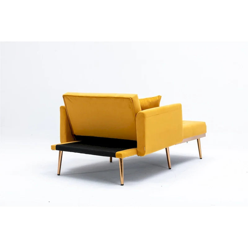 Poltrona letto da salotto in velluto con imbottitura capitonné e piedini color oro rosa