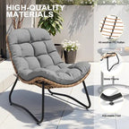 Fauteuils Papasan d’extérieur avec coussin en rotin PE, fauteuils confortables pour terrasse avec table d’appoint