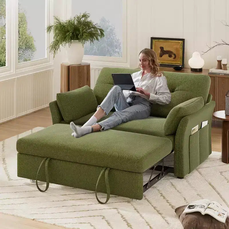Dyonery 3-in-1-Schlafsofa, ausziehbares Schlafsofa mit Seitentasche und verstellbarer Rückenlehne, werkzeugloser Aufbau, klappbares Zweisitzersofa