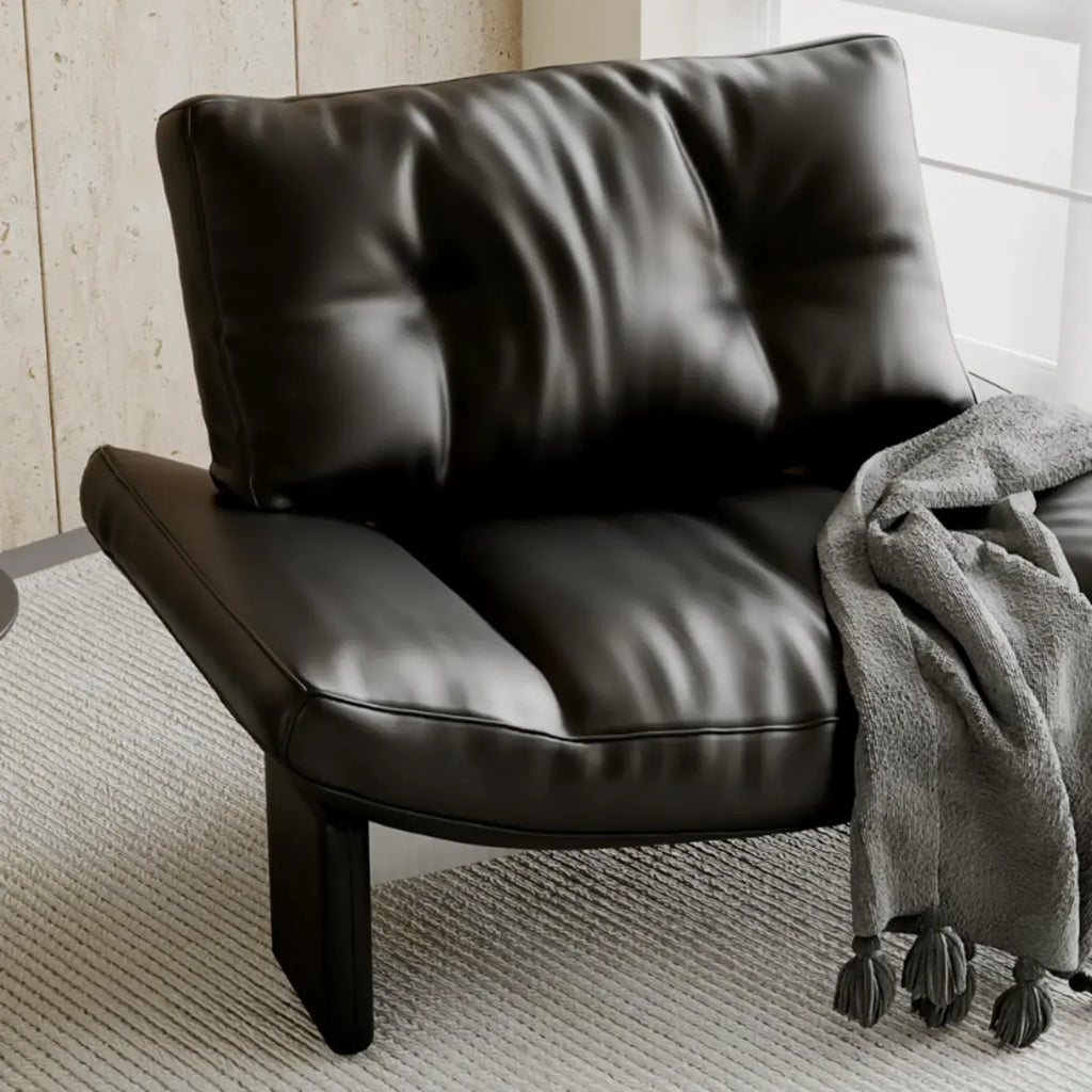 Fauteuil d'appoint contemporain noir en chenille capitonnée sans accoudoirs