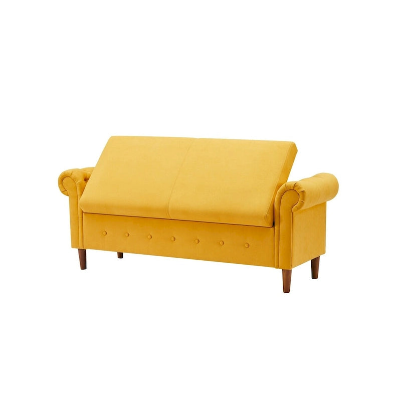 Aufbewahrungsbank fürs Schlafzimmer am Fußende des Bettes, Samt-Ottomane mit gerollten Armlehnen, langes Sofa