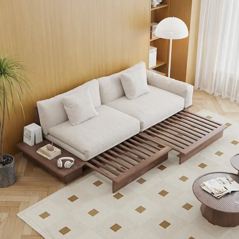 JASIWAY Modernes Sofa aus Massivholz mit Bezug aus Baumwollleinen