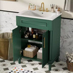 Badkamermeubel van 24 met keramische wastafel, kast in shakerstijl, 2 softclosedeuren en massiefhouten frame, voor een kleine badkamer of toiletruimte