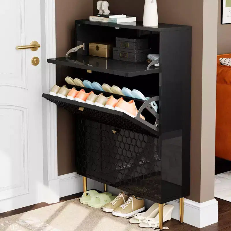 CLIHOME Schuhschrank für den Eingangsbereich mit Stauraum für 24 Paar Schuhe, Klappschubladen, Schuhregal und Organizer