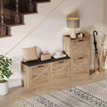 Schoenenkast in landelijke stijl, houten halbank met 4 klepkasten, smalle verborgen schoenenopberger, vrijstaand schoenenrek voor hal of entree