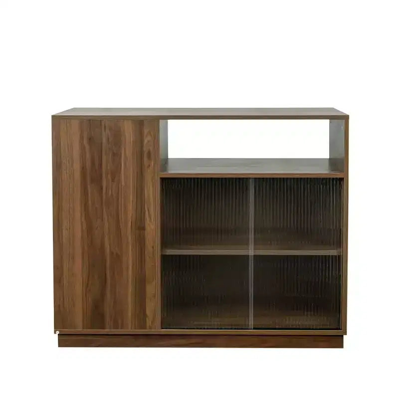 Buffet moderne Hikaru GDFStudio avec portes coulissantes en verre et tiroirs