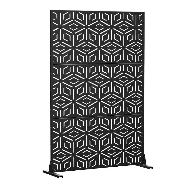 Kamerscherm met 3 panelen en geometrisch patroon ?C zwart gegalvaniseerd staal