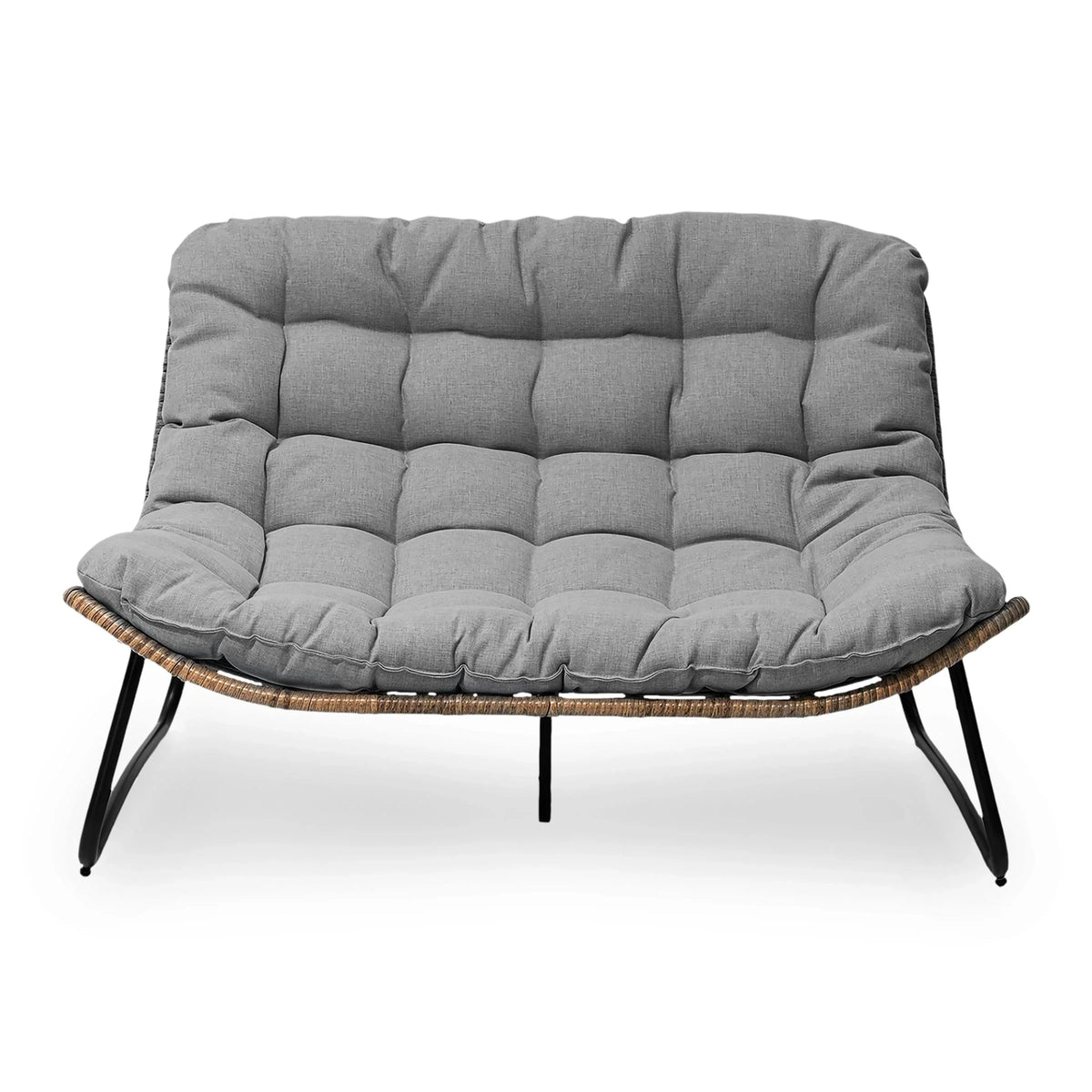 Poltrona doppia Papasan con cuscino, in rattan PE resistente a tutte le condizioni atmosferiche e struttura in metallo, per interni ed esterni