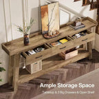 Lantine zitbanktafel met 2 niveaus en 3 laden, consoletafel van 70.9 met opstaande rand en opbergplanken voor de woonkamer, hal of entree