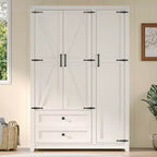 AMERLIFE 47-Zoll-Kleiderschrank im Landhausstil mit 3 Türen, 2 Schubladen, Kleiderstange und verstellbaren Einlegeböden, freistehender Kleiderschrank