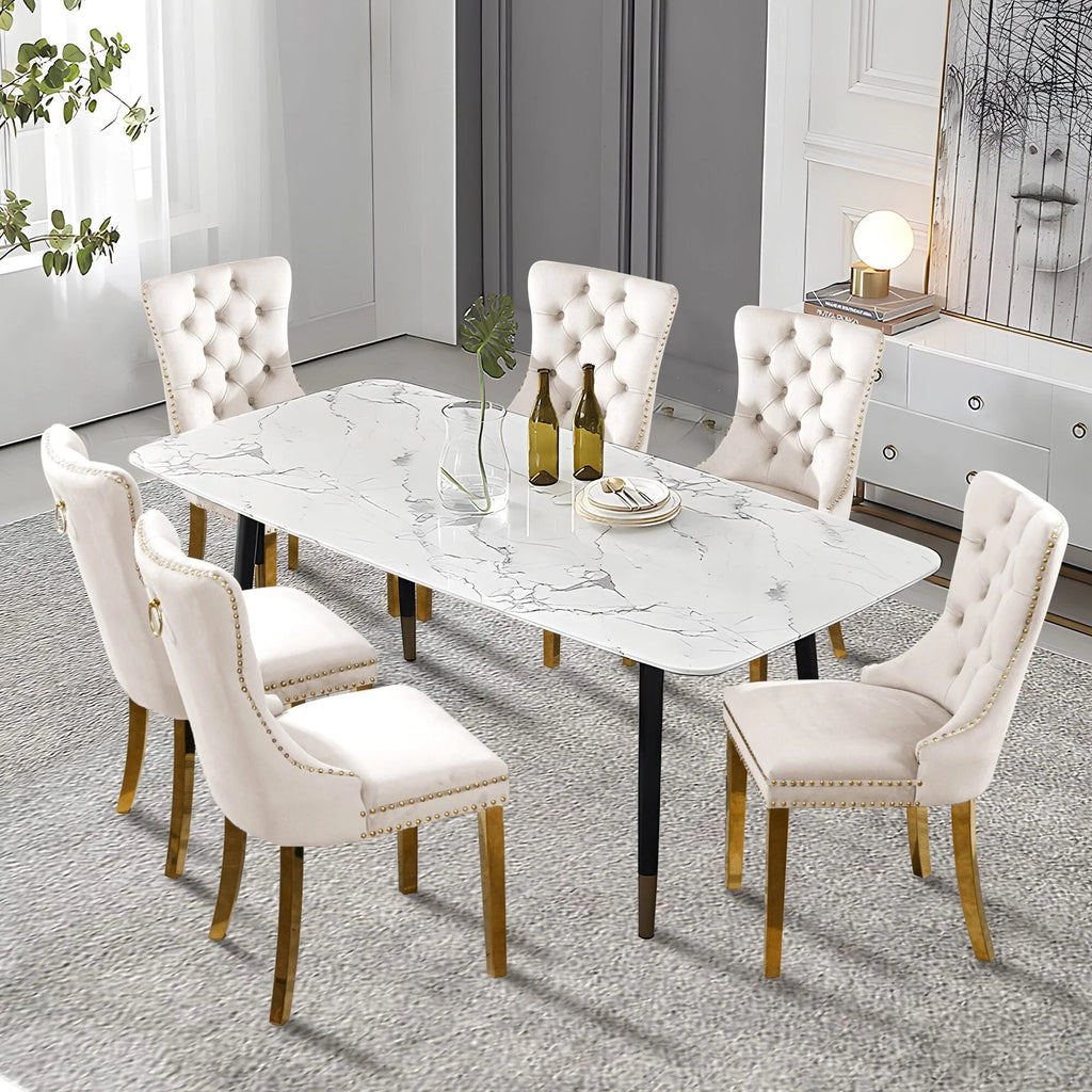 Upholstered Tufted Velvet Dining Chair with Solid Wood Legs Set of 6