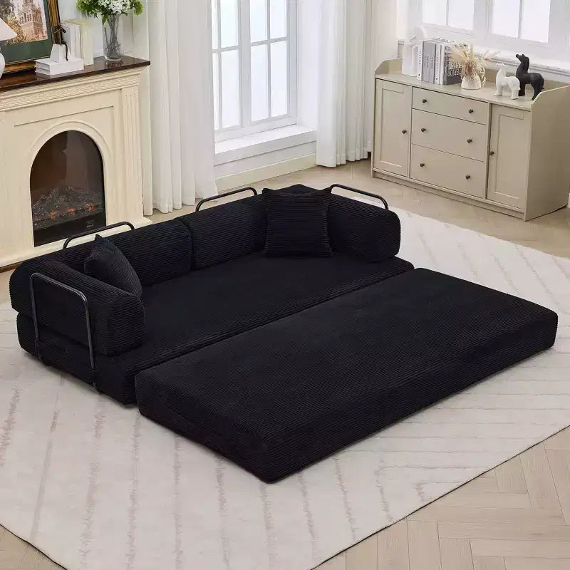 Canapé-lit convertible 4-en-1, matelas de sol pliant en velours côtelé sans cadre de 79 avec coussin, causeuse sans montage pour petit appartement