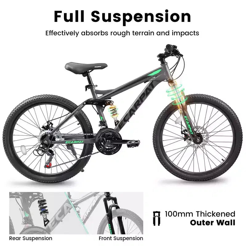 Okak 27.5IN Mountainbike mit vorderen und hinteren Doppelfederungen, Dirtbike mit 21 Gängen und mechanischen Scheibenbremsen, Erwachsenenfahrrad für Männer und Frauen