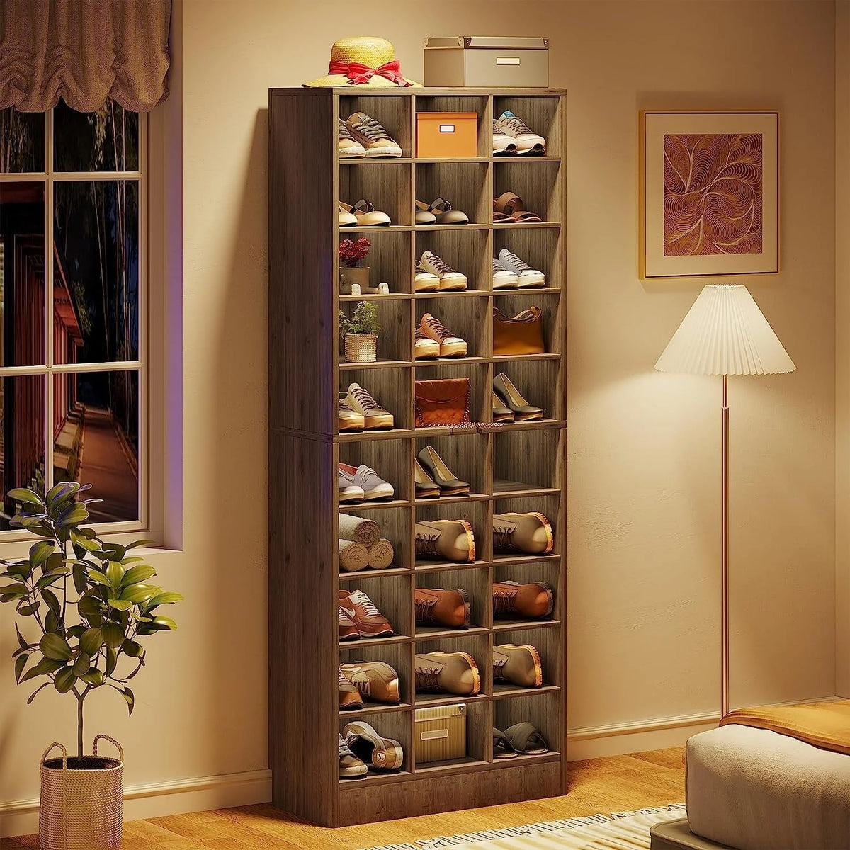 Hoge schoenenkast voor 30 paar, witte houten schoenenrek met 10 niveaus voor garderobe en hal - 10 niveaus