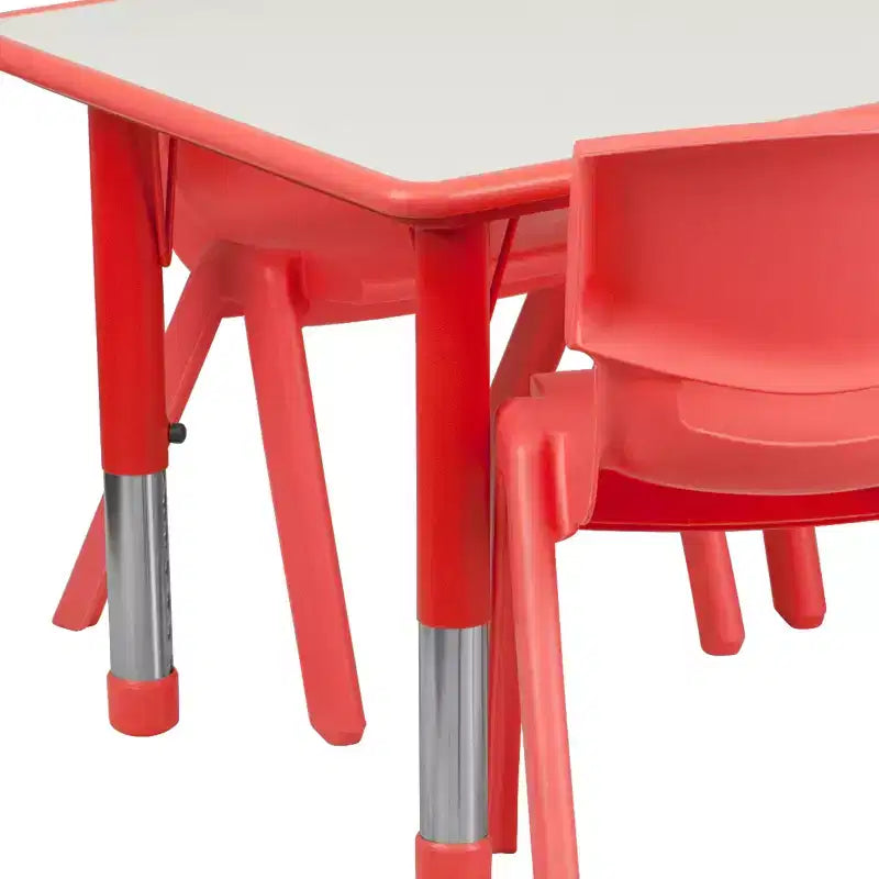 Conjunto Emma and Oliver de mesa retangular de atividades em plástico, com altura ajustável, 23.625W x 47.25L e 6 cadeiras