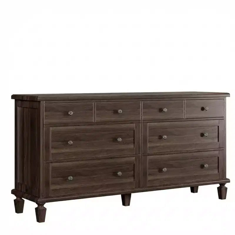 Kommode mit 8 Schubladen fürs Schlafzimmer, Vintage-TV-Kommode 59 mit geschnitzten Griffen und konischen Beinen, Holzkommode mit großem Stauraum