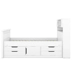 Lit plateforme capitaine une place/deux places avec 4 tiroirs et étagères de rangement, cadre en bois massif avec tête de lit bibliothèque et rangements