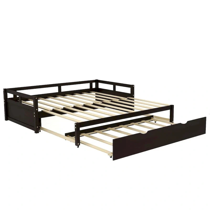 Uitschuifbaar ligbed met onderschuifbed, houten ligbed met onderschuifbed