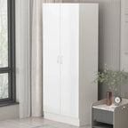 Armoire à deux portes autoportante pour chambre avec tringle à vêtements