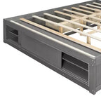 Whisen Queen Platform Bed Frame with 4 Storage Drawers and Footboard Storage