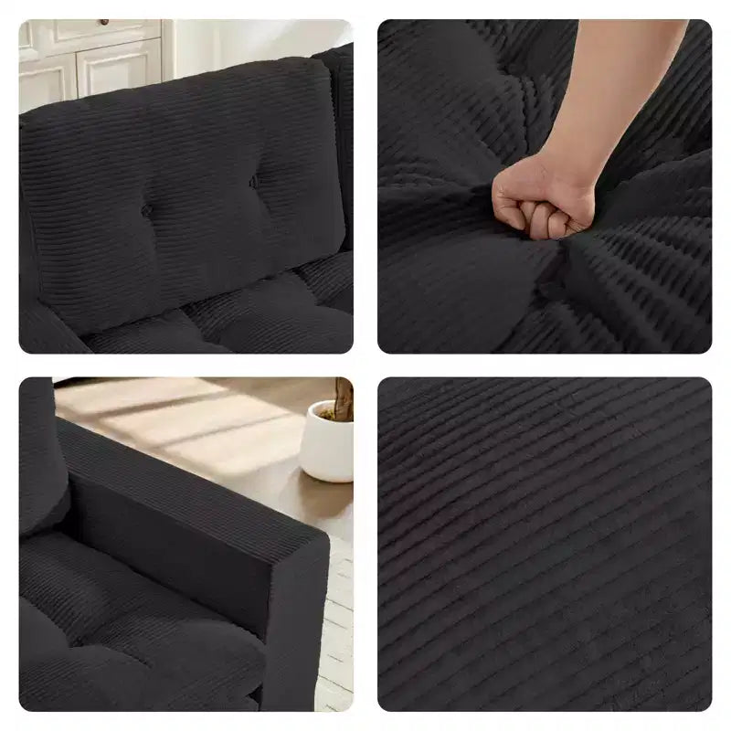 Rozkładana sofa-futon Mjkone 2 w 1 o szerokości 71', tapicerowana tkaniną sztruksową, z pikowanymi guzikami, dwuosobowa sofa z funkcją spania, oszczędzająca miejsce