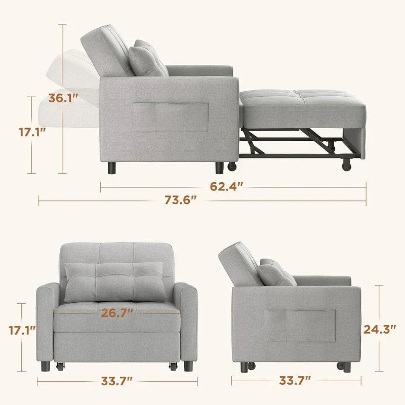 Sofá-cama ajustável 3 em 1, sofá-cadeirão extensível, cama dobrável convertível para sala de estar