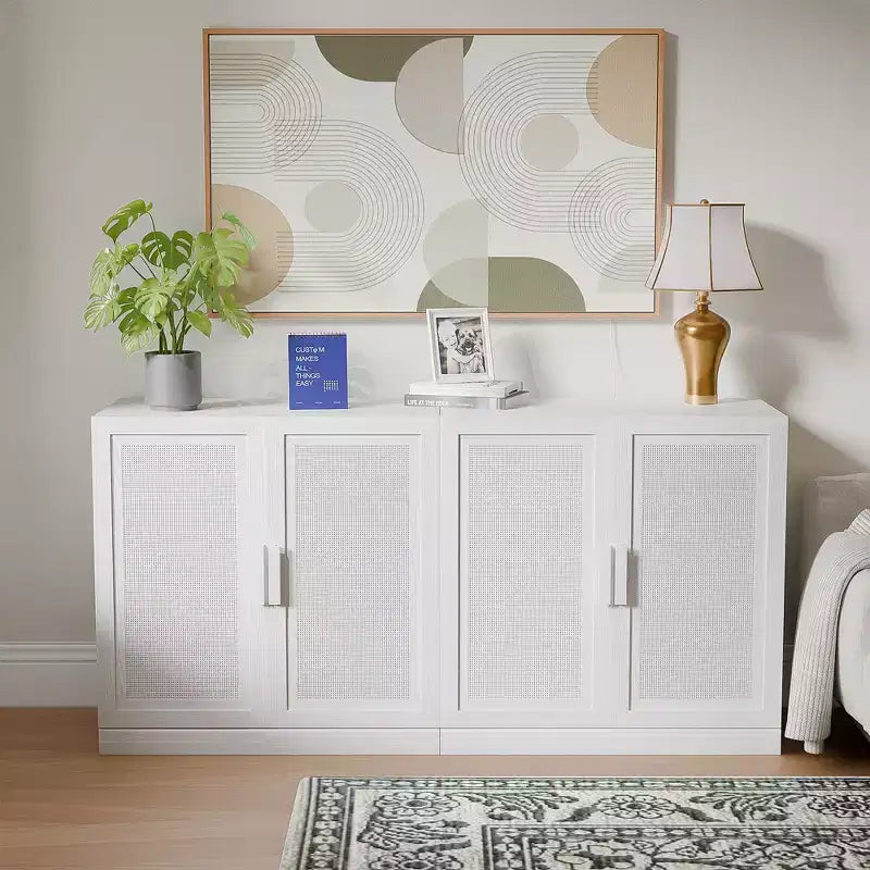 Set van 3 dressoirkasten met rotandeuren en verstelbare planken - 93Lx31H